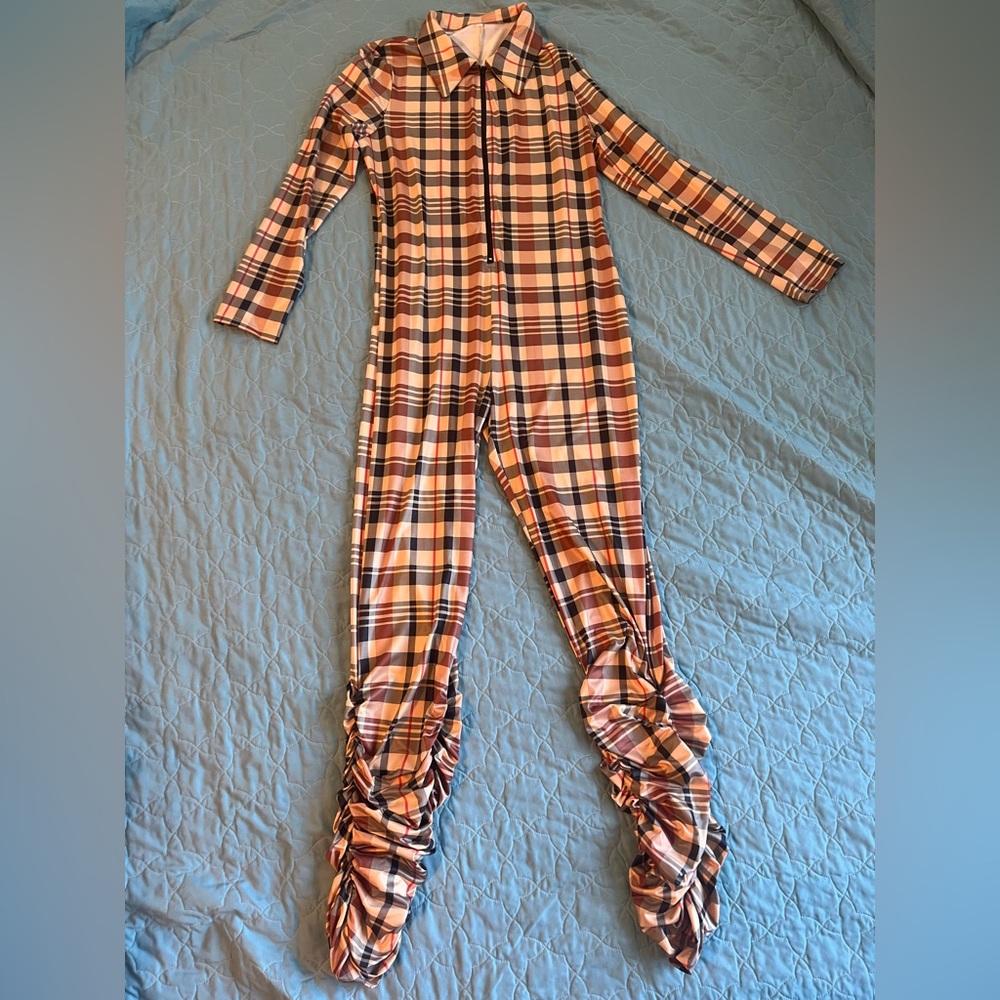 Plaid Jumpsuit with Ruched Legs
